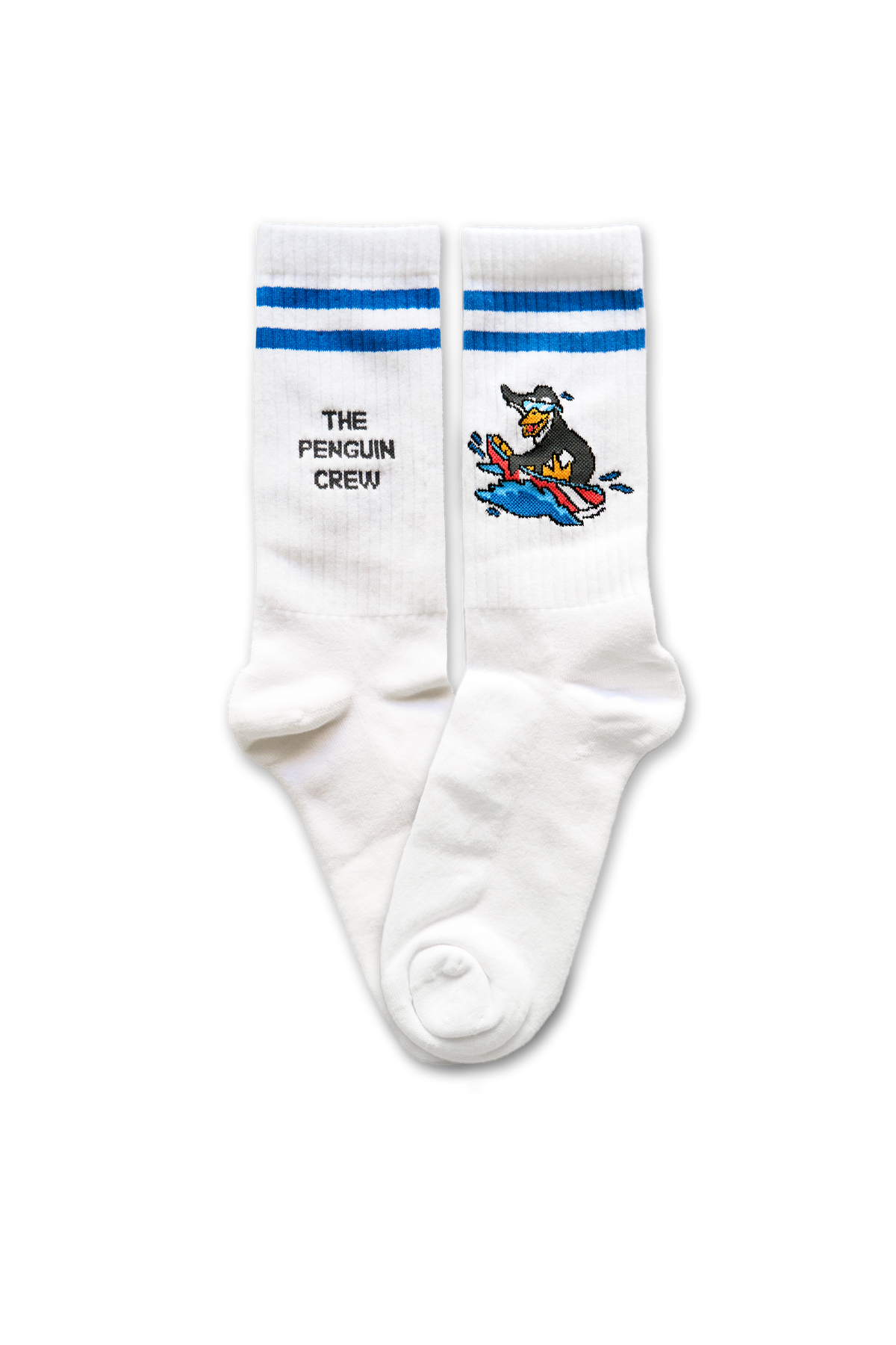 Calcetines streetwear unisex Wave Rider de The Penguin Crew, con diseño urbano y playero en color blanco.